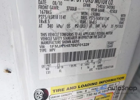 2011 Ford Expedition El Xlt z USA, uszkodzony, nr VIN 1FMJK1H57BEF01229